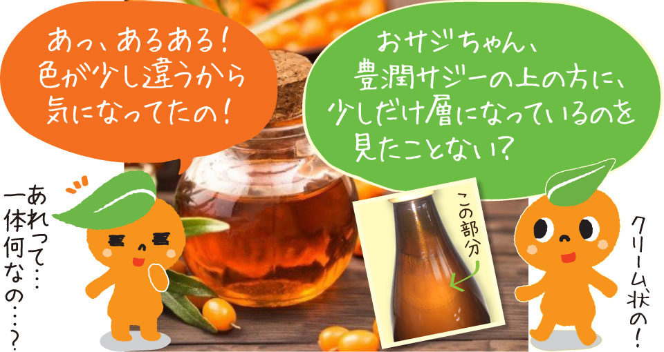 豊潤サジーの上の方に少しだけ層になっているのがサジー果実オイルです。